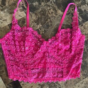 Bebe Pink Lace Bralette with sequin embellishment!